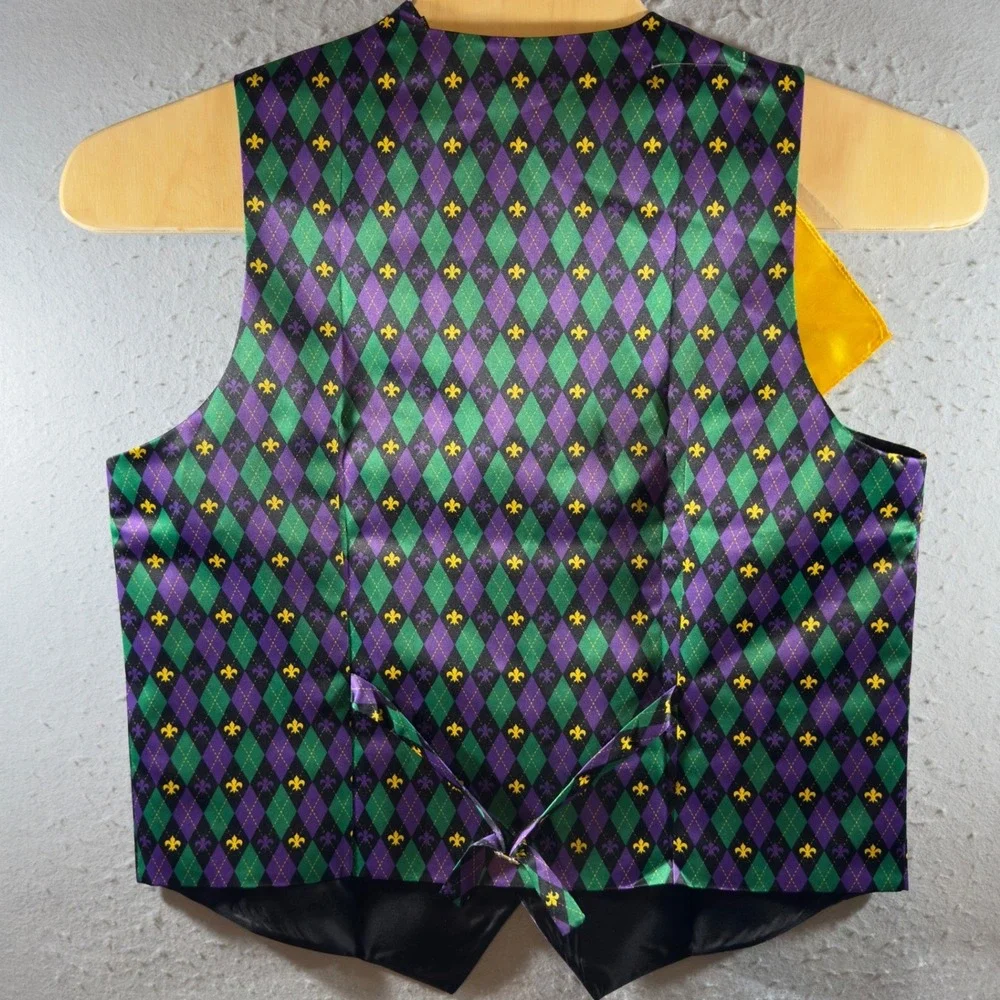 1699 | NWT Mardi Gras New Orleans Harlequin Fleur De Lis Vest Set Purple M